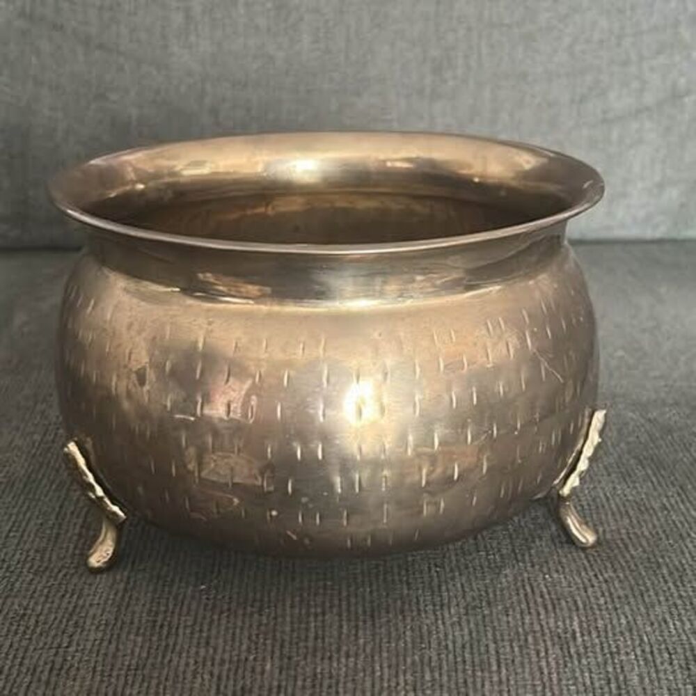 Vintage Hammered Brass Footed Bowl Cauldron